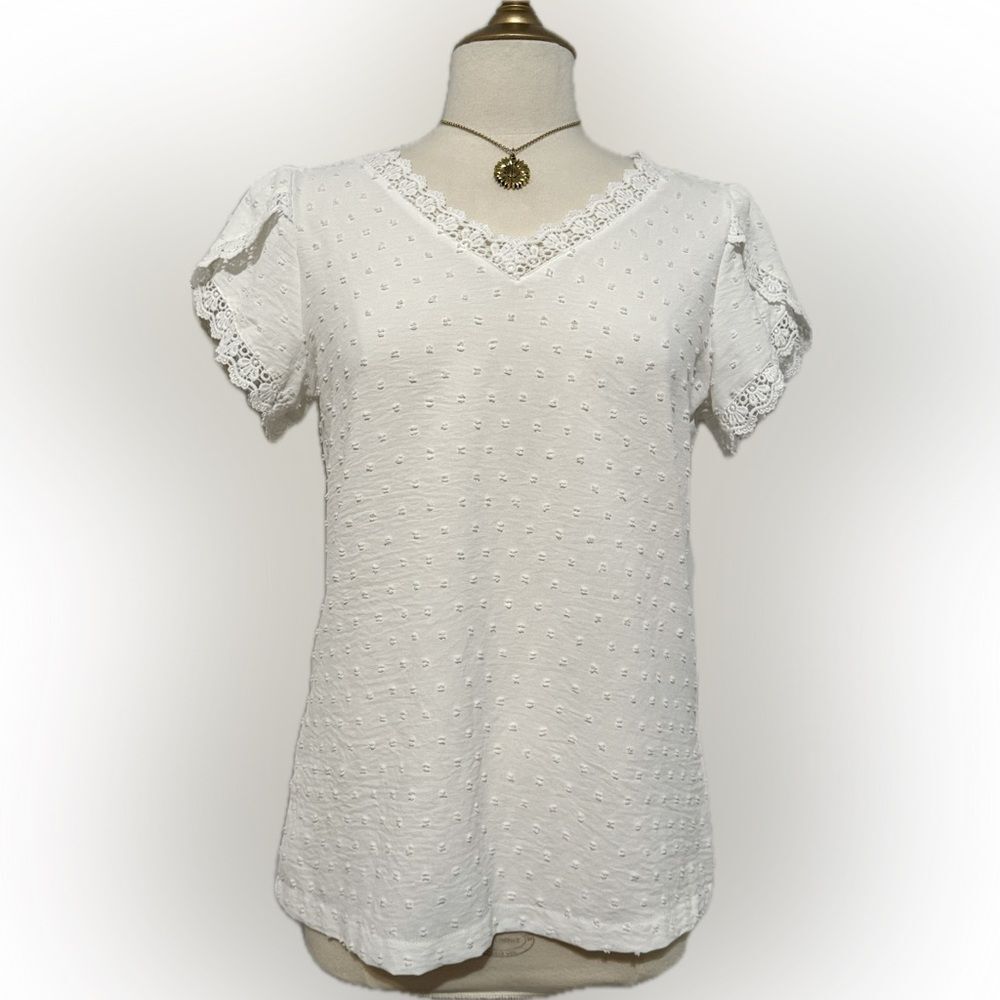White detailed swiss dot top!